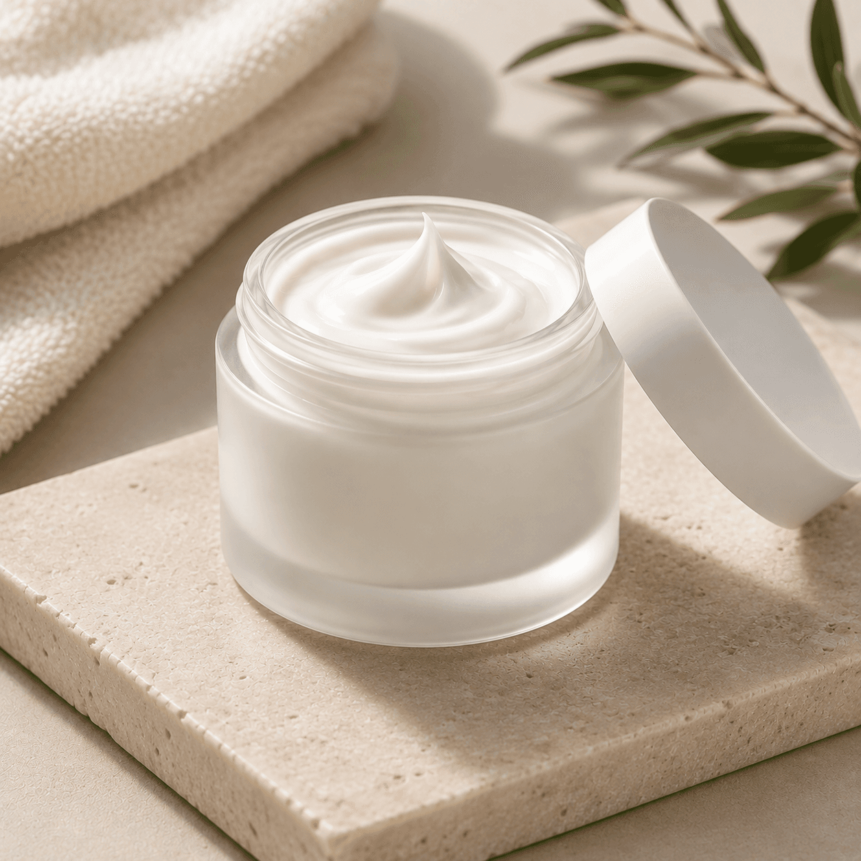 Minimalist frosted glass jar of Magnesium Sleep Cream